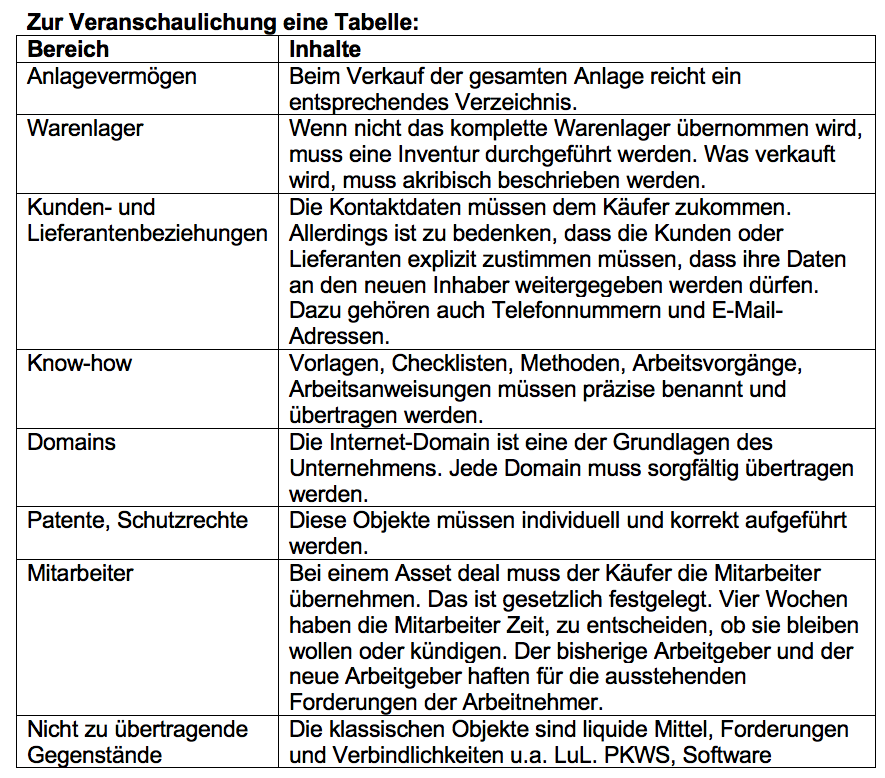 Beispiel für einen Asset deal